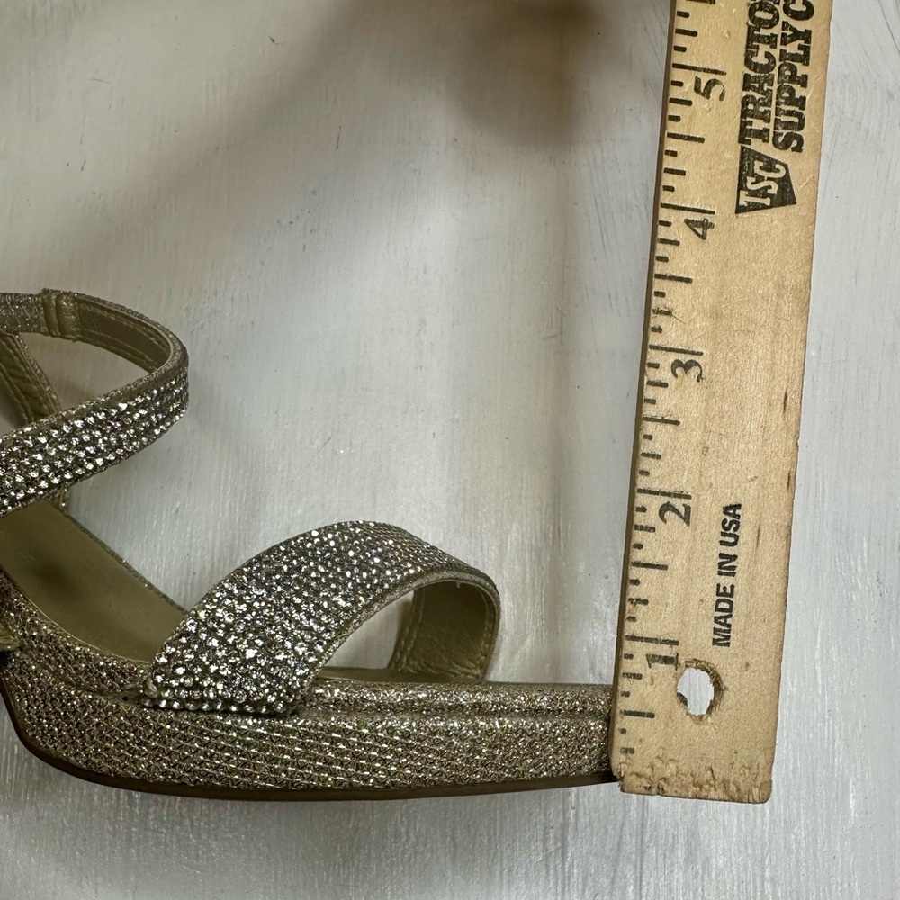Anne Klein Gold Rhinestone Block Heel Sandals 7.5 M Ankle Strap Dress Shoes - Picture 11 of 11